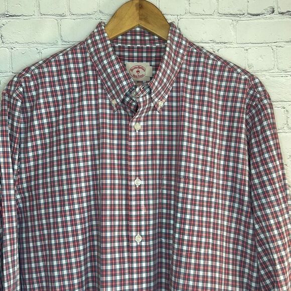 Brooks Brothers Red Fleece Red White Checked Long Sleeve Dress Shirt Mens XXL - Picture 2 of 8